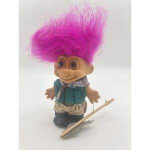 Vintage Russ Troll Doll 'Fisherman'‎ With Pink Hair 5" Doll (18364) *with Pole"